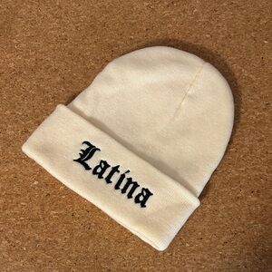 Cream Beanie with 'Latina' Embroidery